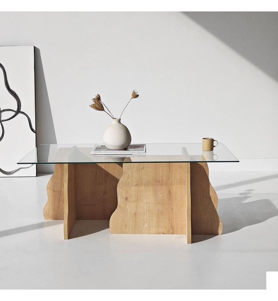 Table basse, chêne saphir, transparent, 100 % VERRE TREMPÉ