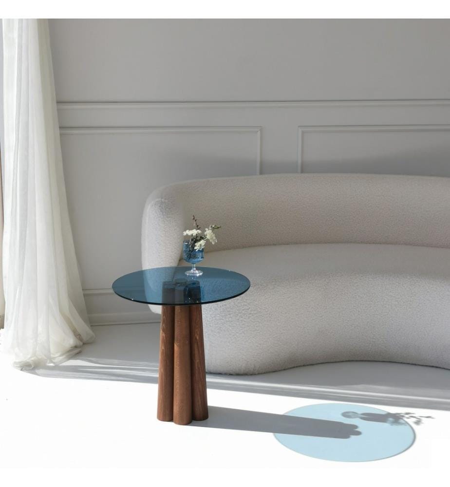 Table basse, Noyer, Bleu, Verre trempé, Piétement : Beech Tree Hêtre