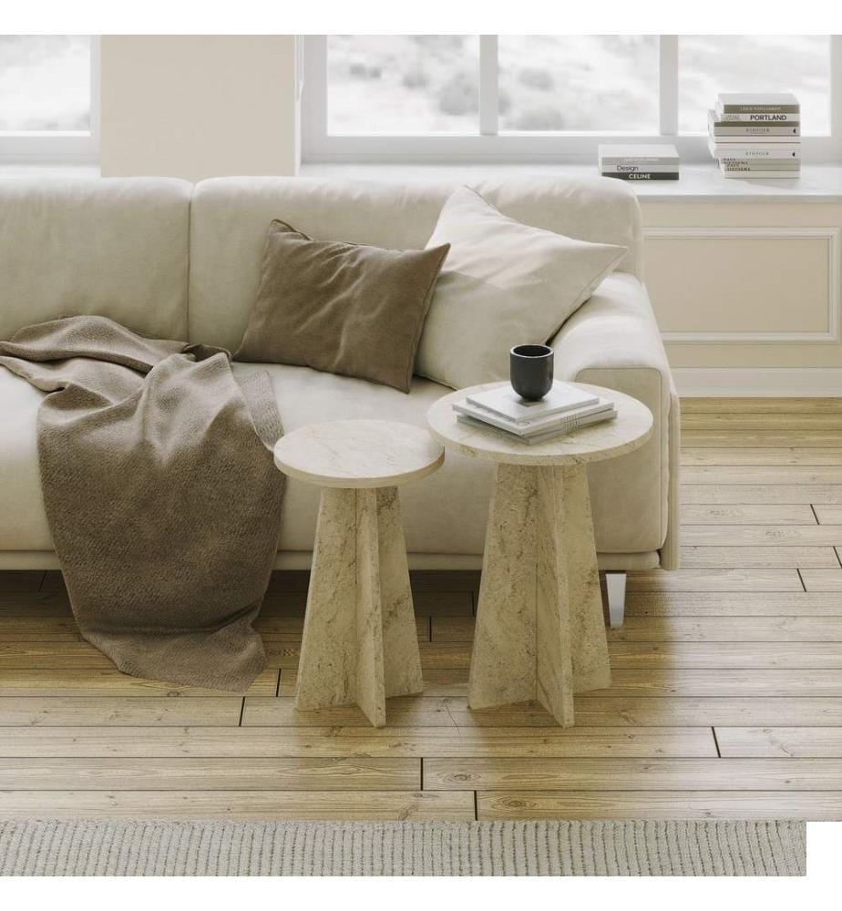Ensemble de tables basses, travertin, panneau de particules 100 % recouvert de mélamine