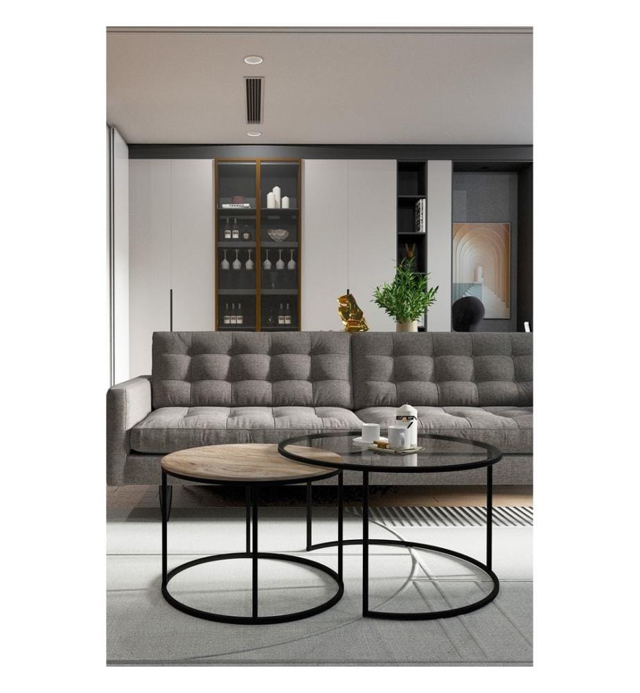 Table à café, Transparent, Pin antique, Dessus : Verre trempé, Dessous : MDF MDF