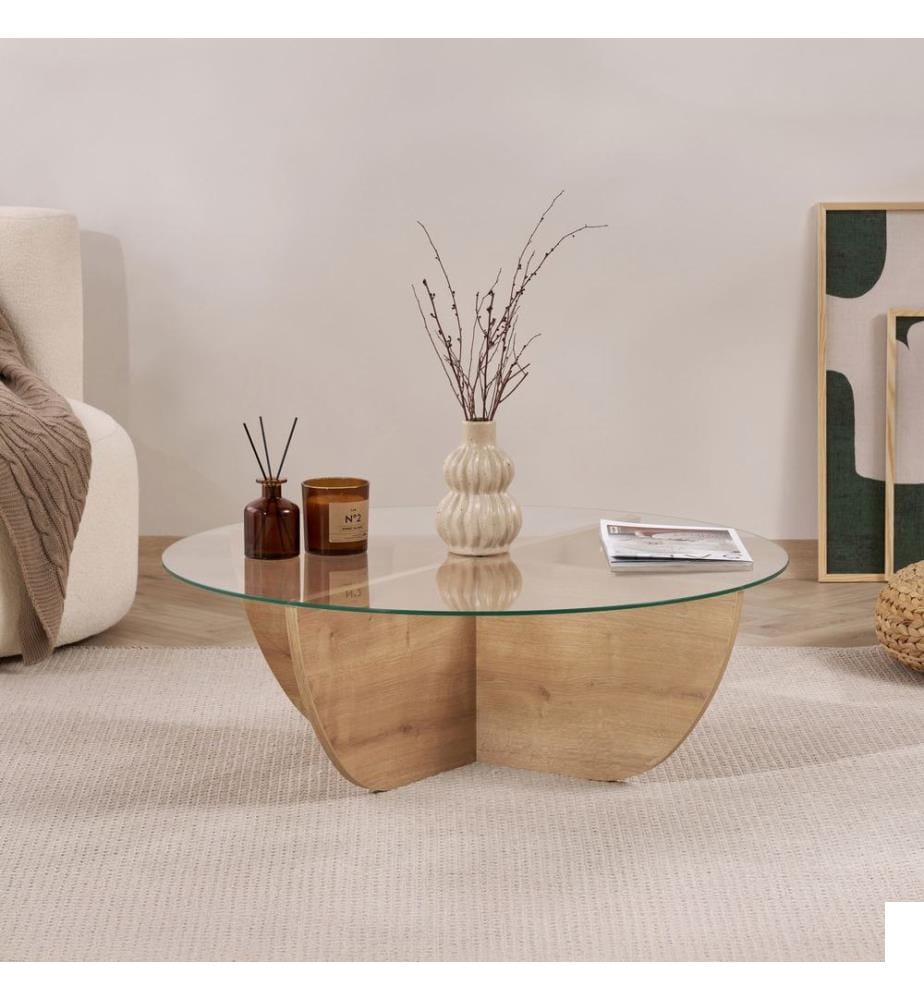 Table basse, chêne saphir, 100 % VERRE TREMPÉ