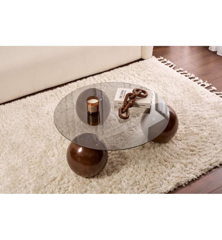 Table basse, noyer, gris, plateau : 100 % VERRE TREMPÉ