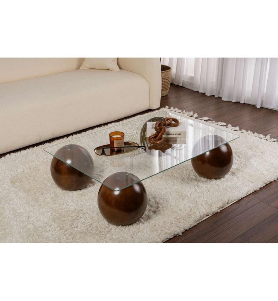Table basse, noyer, transparent, plateau : 100 % VERRE TREMPÉ