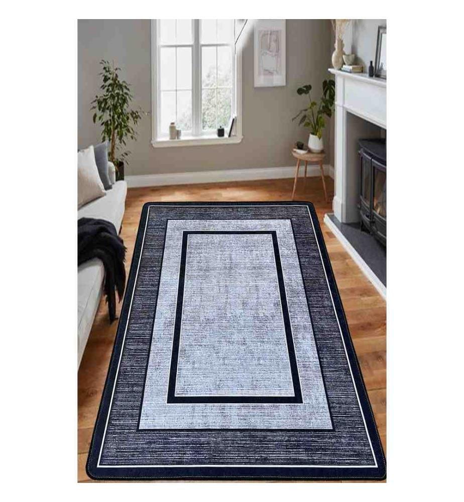 Tapis de salle, noir, bleu marine, blanc, 100% polyester, 120 x 150 cm