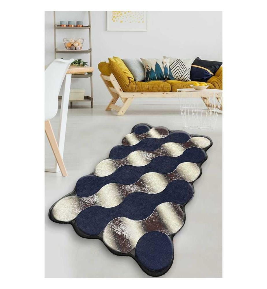 Tapis, 80 x 120, , or bleu foncé beige, polyester, hauteur des poils 10 mm