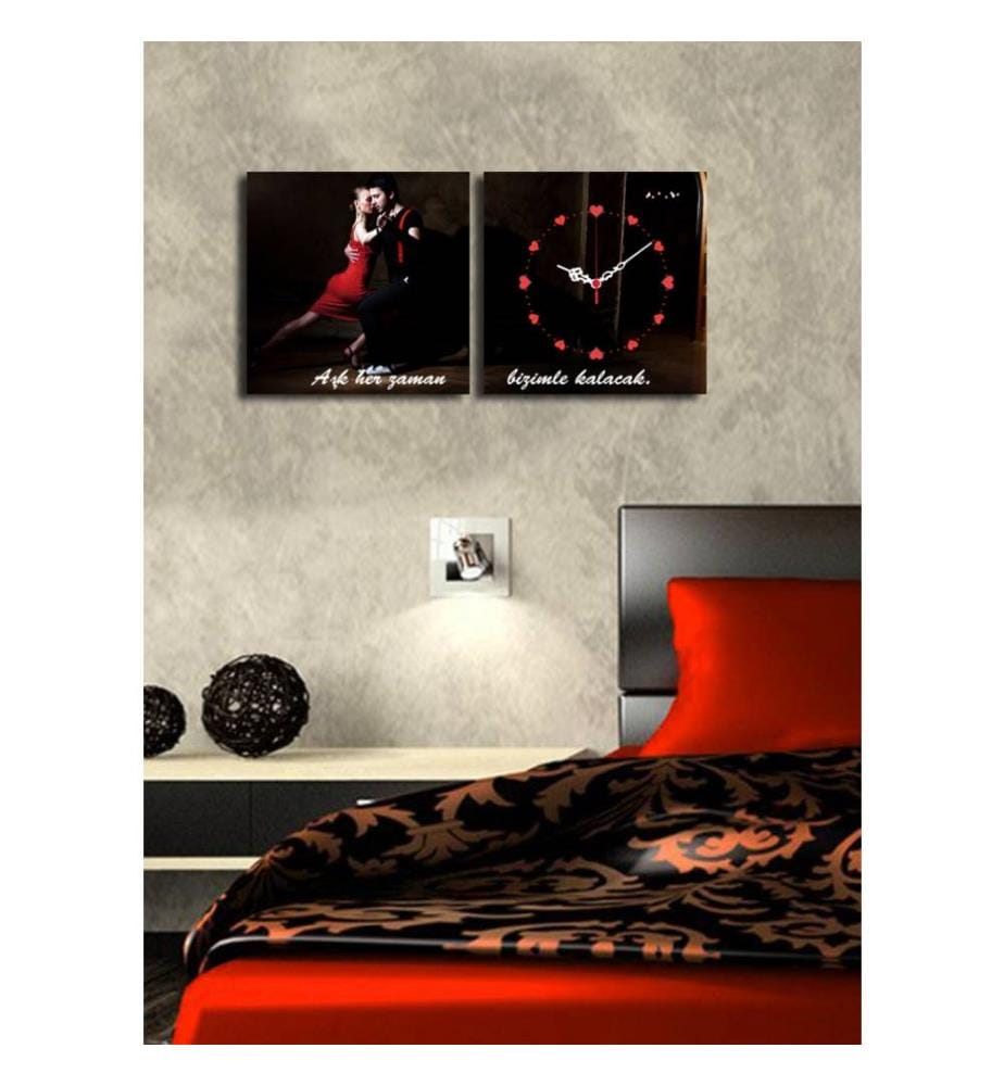 Horloge murale décorative en toile, 2 pièces, multicolore, toile daim