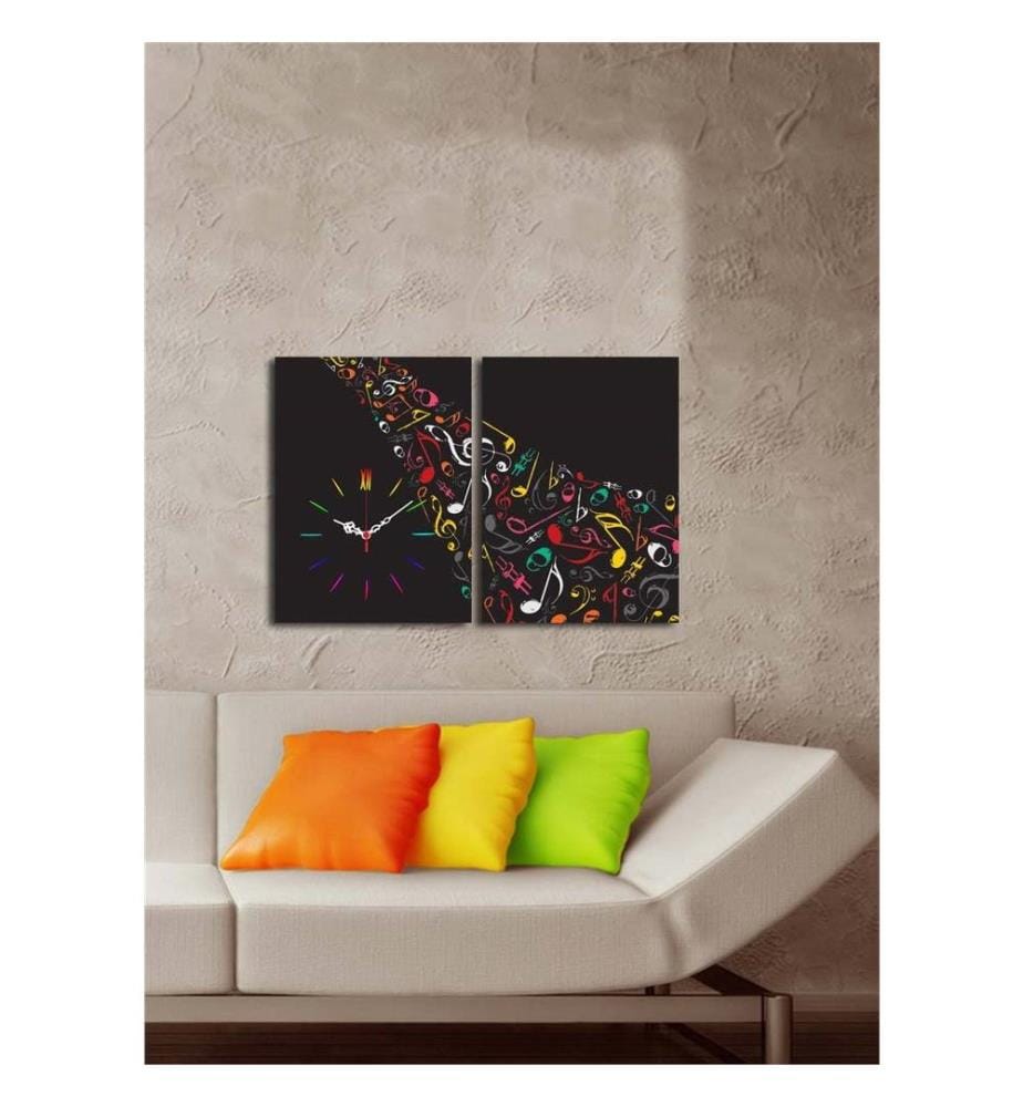 Horloge murale décorative en toile, 2 pièces, multicolore, toile daim