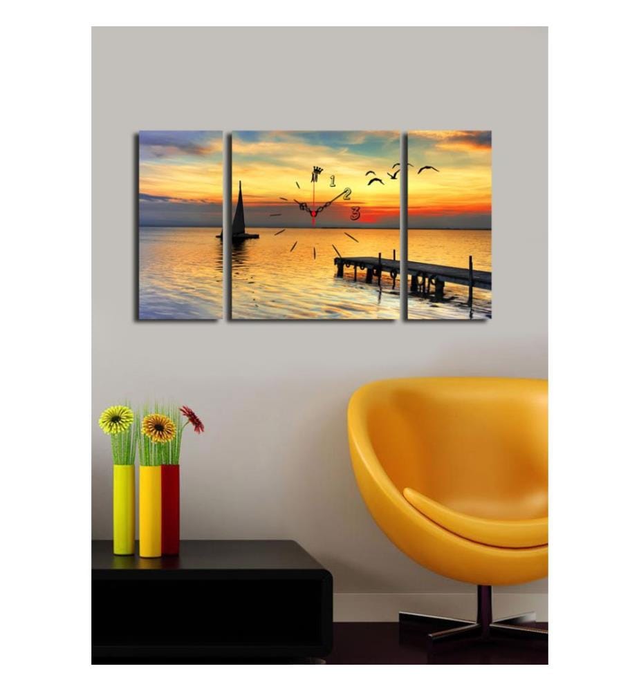 Horloge murale décorative en toile, 3 pièces, multicolore, toile daim