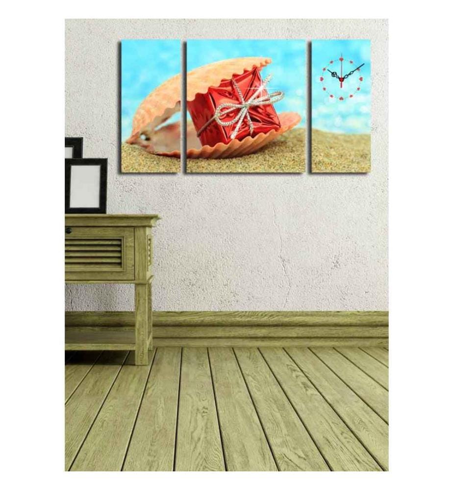 Horloge murale décorative en toile, 3 pièces, multicolore, toile daim