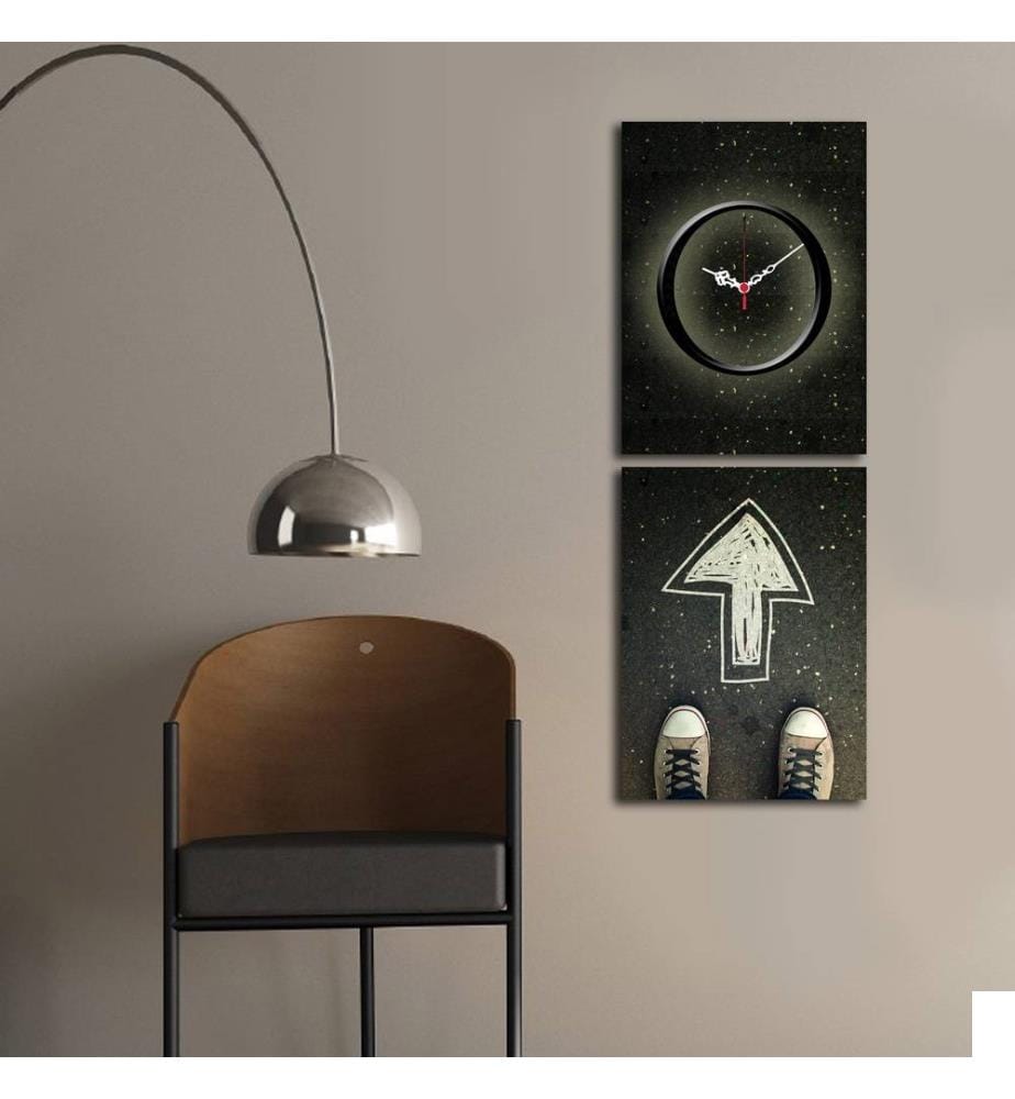 Horloge murale décorative en toile, 2 pièces, multicolore, toile daim