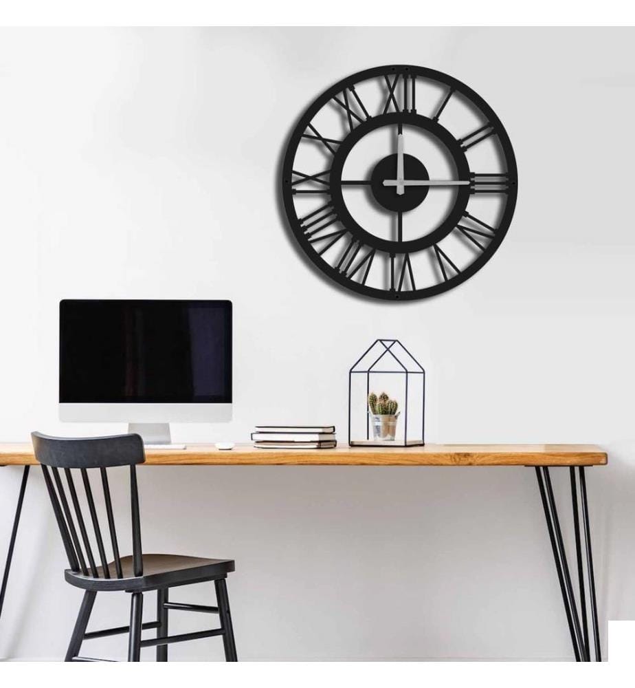 Horloge murale décorative en métal, noir, métal