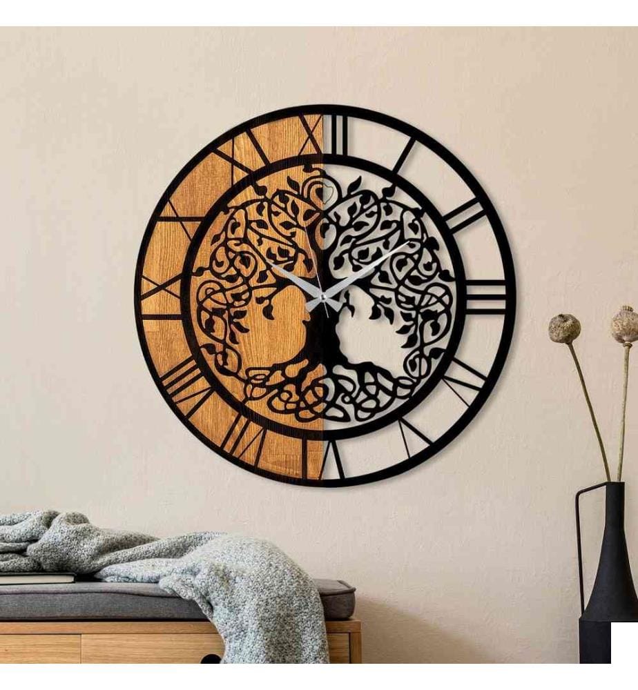 Horloge murale décorative en bois, noyer noir, bois