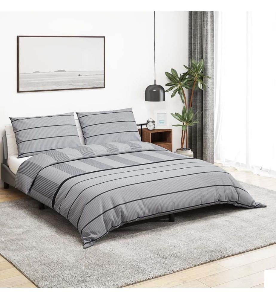 Ensemble de housse de couette Gris 200x200 cm Coton