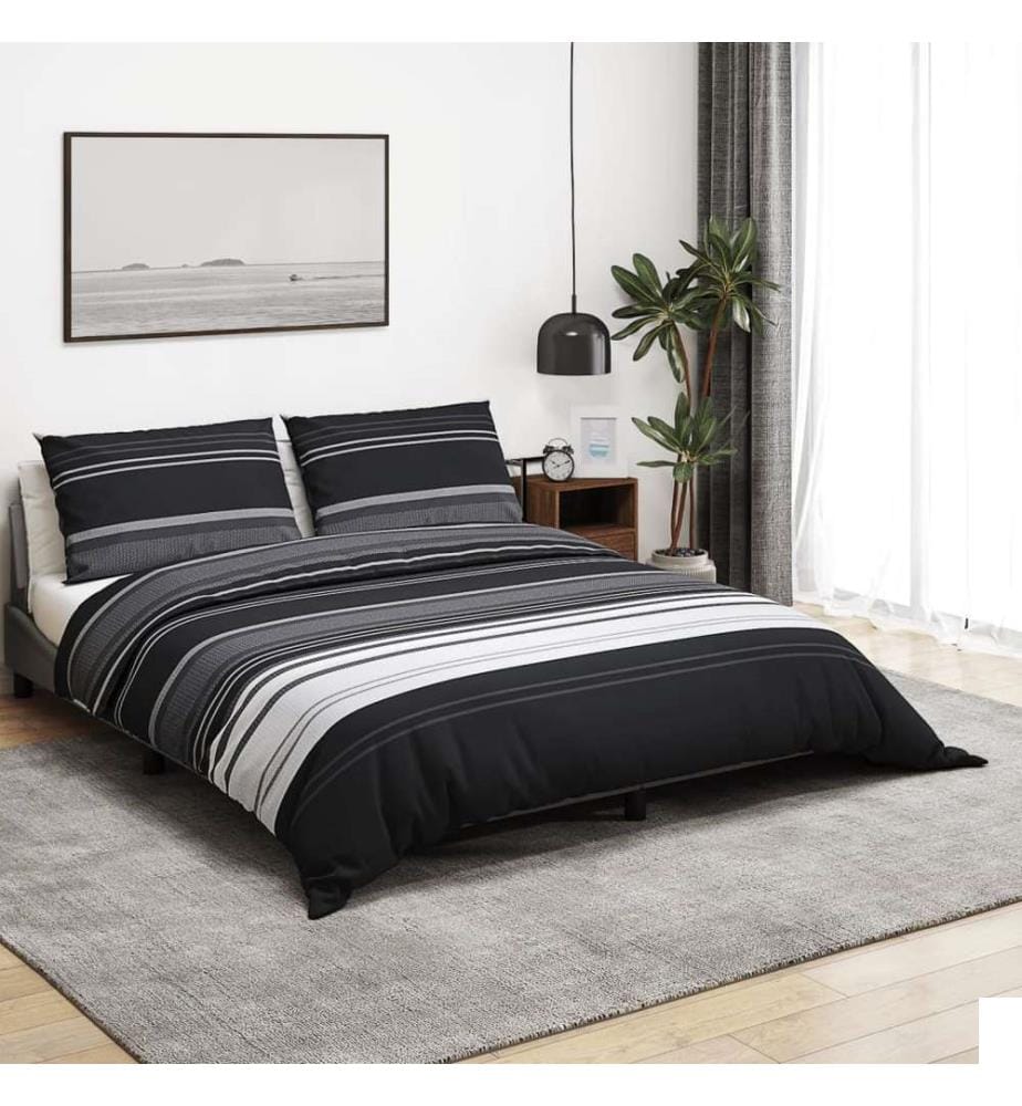 Ensemble de housse de couette noir et blanc 140x200 cm Coton