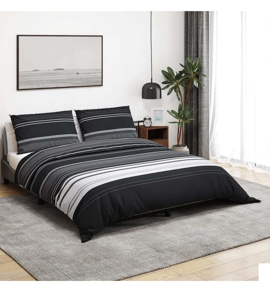 Ensemble de housse de couette noir et blanc 140x200 cm Coton