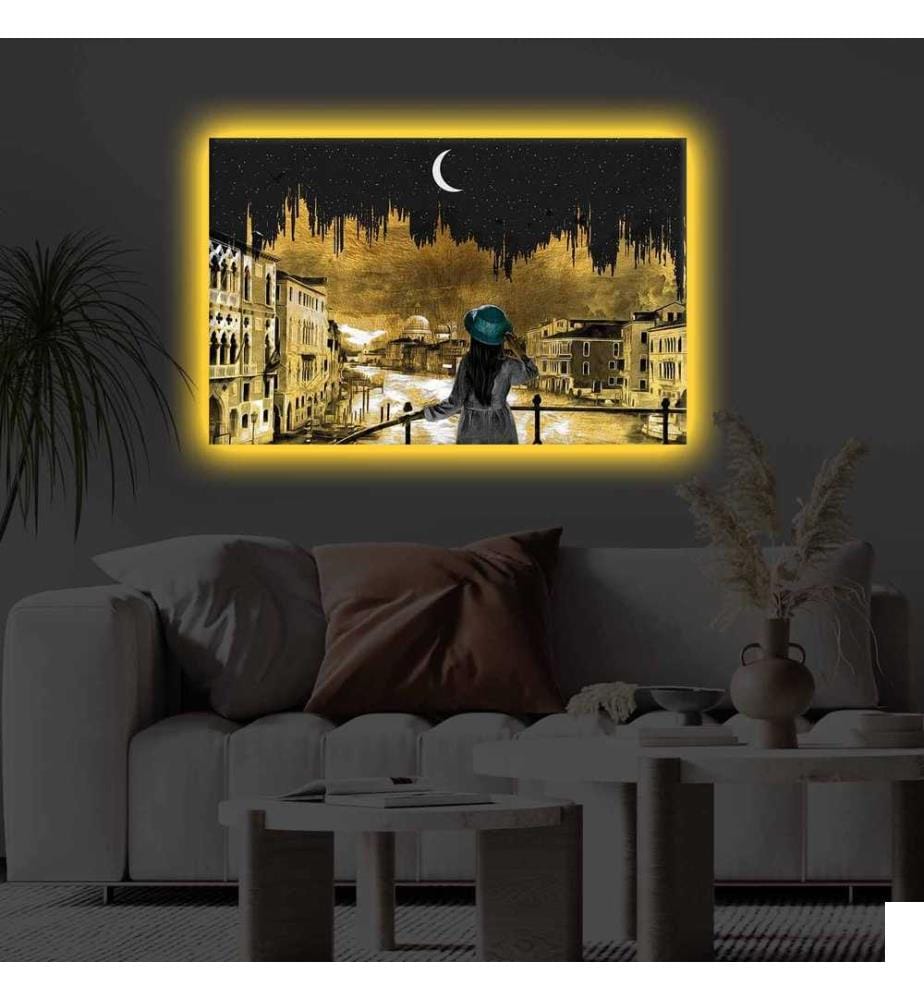 Peinture sur toile décorative éclairée par LED, multicolore, toile polyester