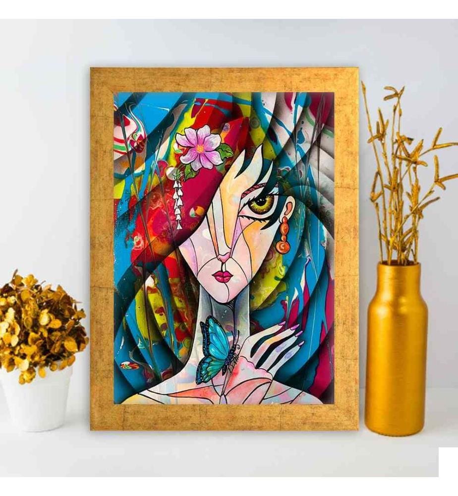 Peinture décorative encadrée MDF, Multicolore, Peinture MDF, Cadre en bois