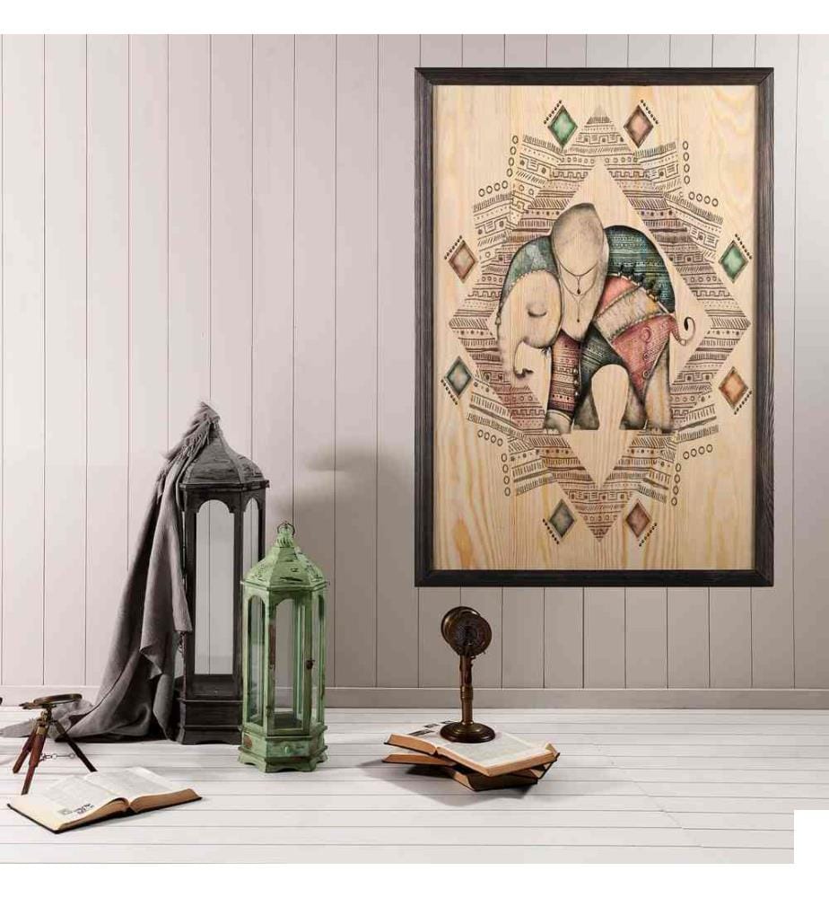 Peinture décorative en bois encadrée, multicolore, peinture en bois de pin, cadre en bois