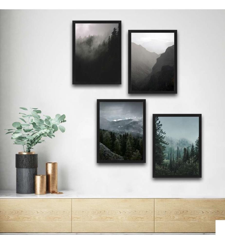 Peinture décorative encadrée, 4 pièces, multicolore, cadre en carton stratifié, peinture sur papier