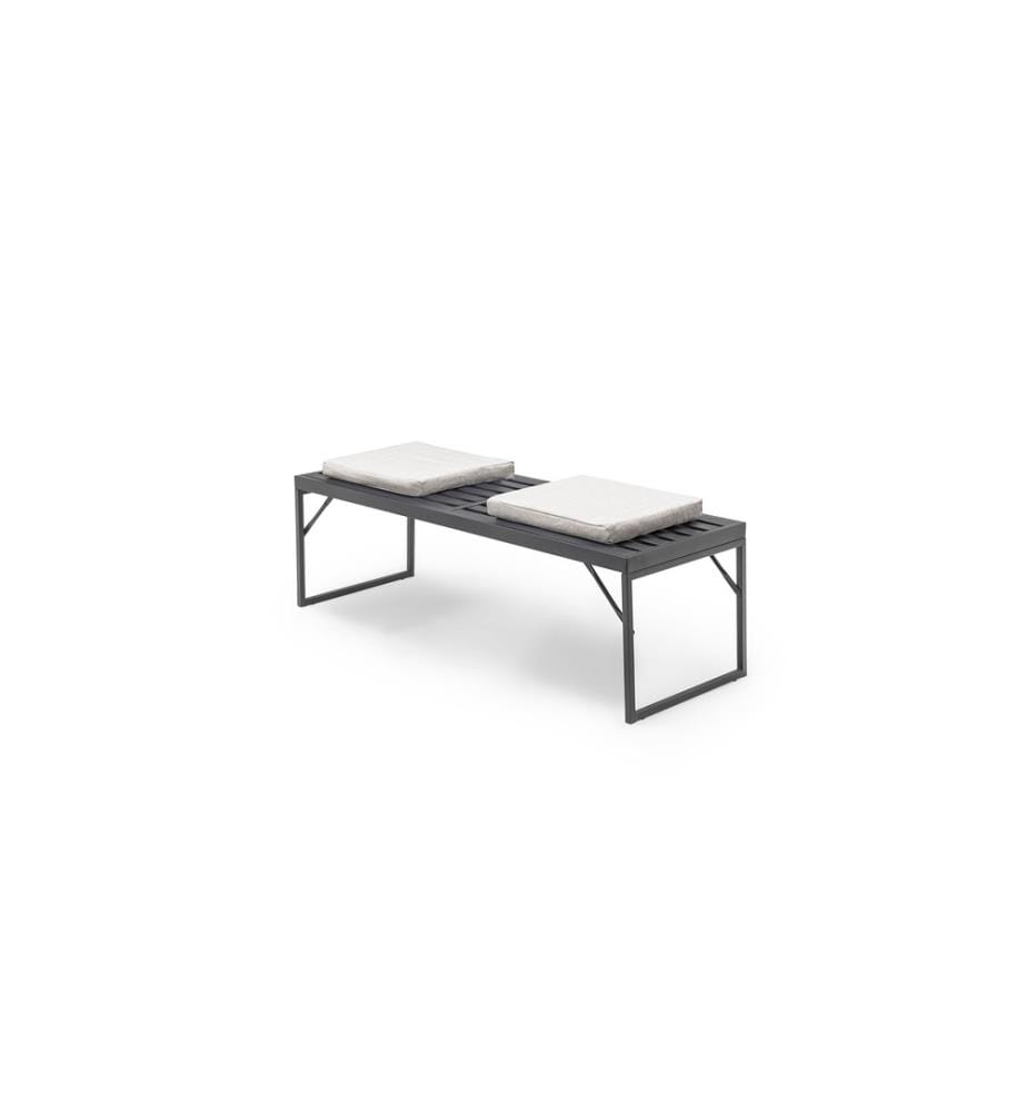 Banc, Beige, Black, Cadre : Métal (Profil 20 X 40 - 1 Mm d'épaisseur), Tissu : 100% lin (épaisseur : 4 Mm)