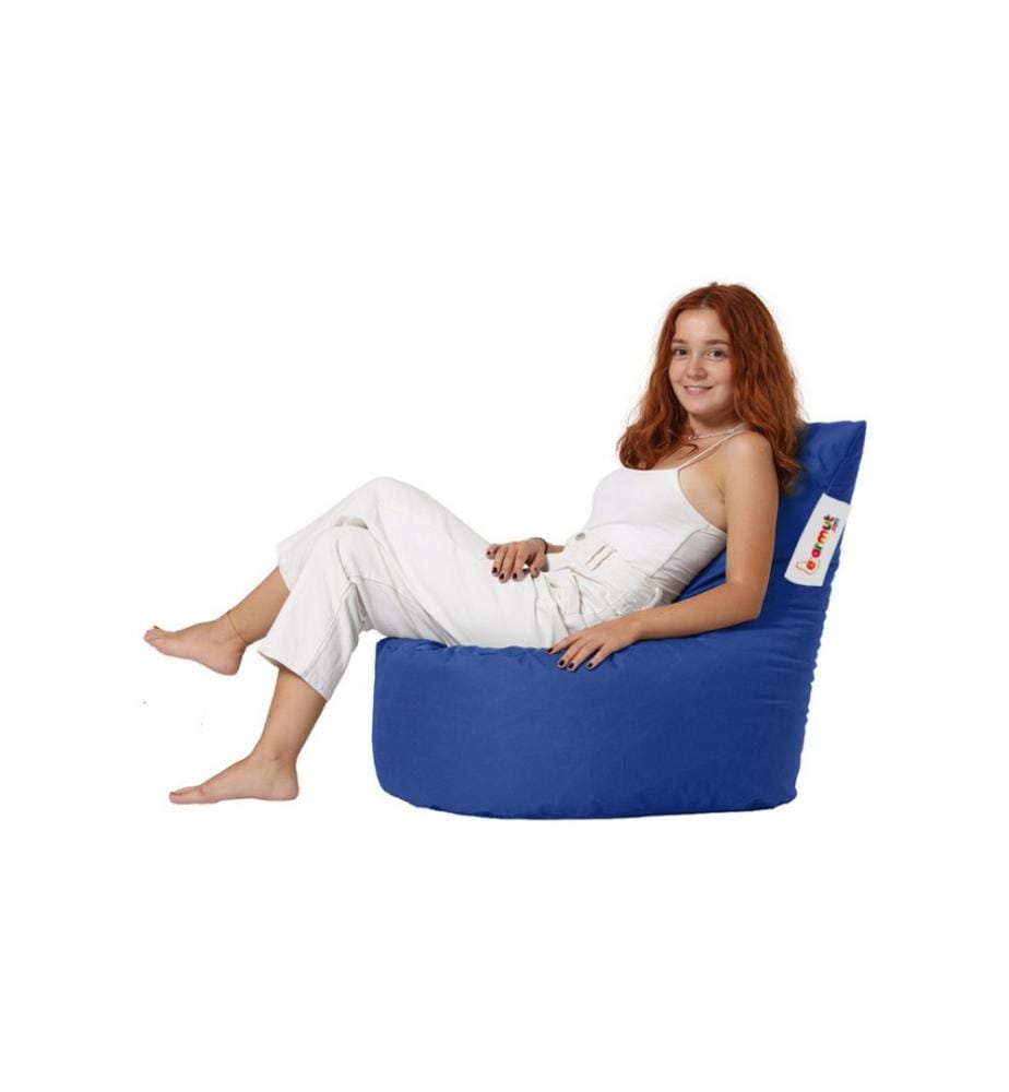 Sac pouf de jardin, bleu, polystyrène recyclé haute densité, tissu polyester