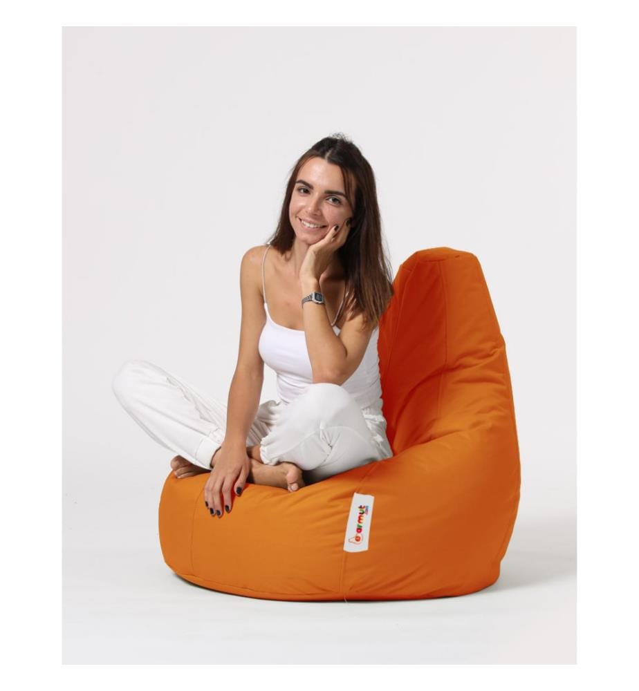 Sac pouf de jardin, orange, polystyrène recyclé haute densité, tissu polyester
