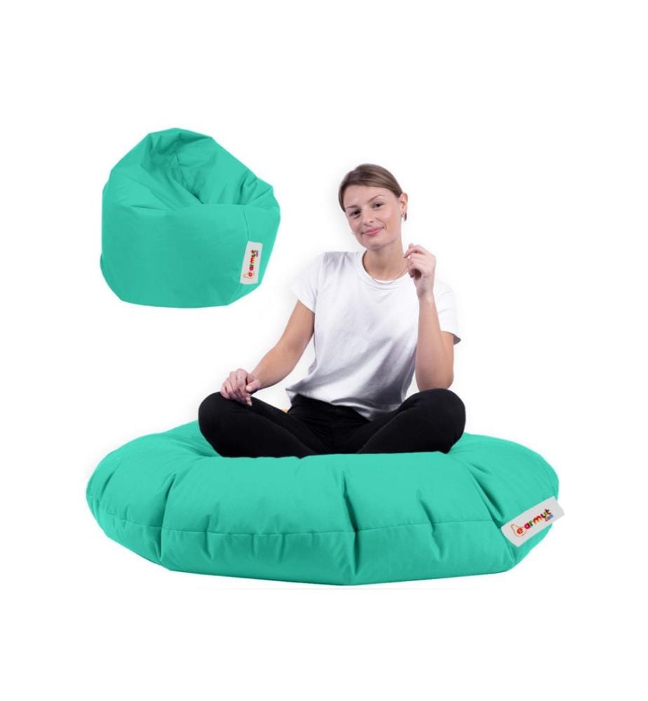 Sac pouf de jardin, turquoise, polystyrène recyclé haute densité, tissu polyester
