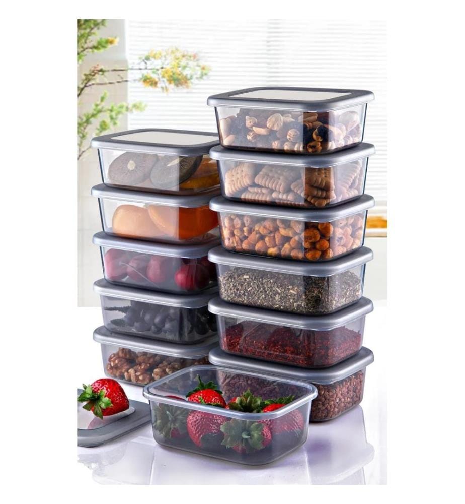 Ensemble de boîtes de rangement, 12 pièces, anthracite, 100 % PLASTIQUE