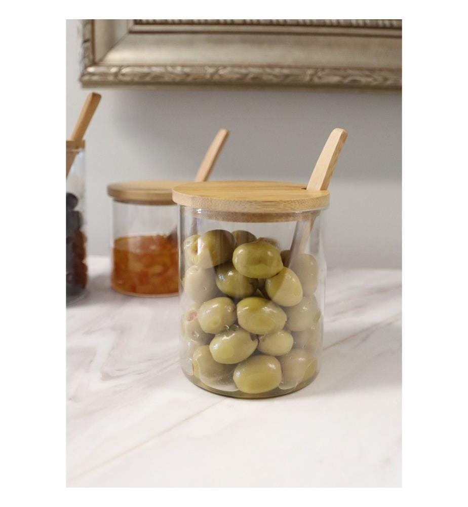 Bocal, transparent, 100% verre, couvercle en bambou