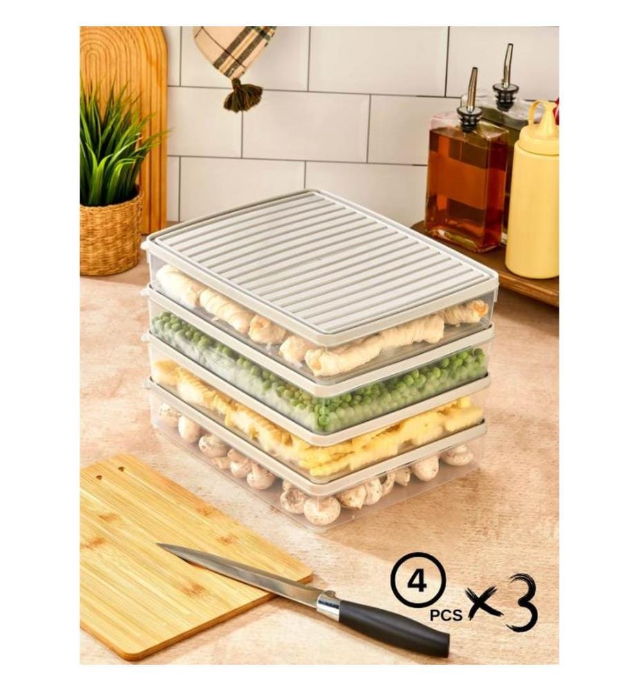 Ensemble de boîtes de rangement, 12 pièces, crème, 100 % PLASTIQUE