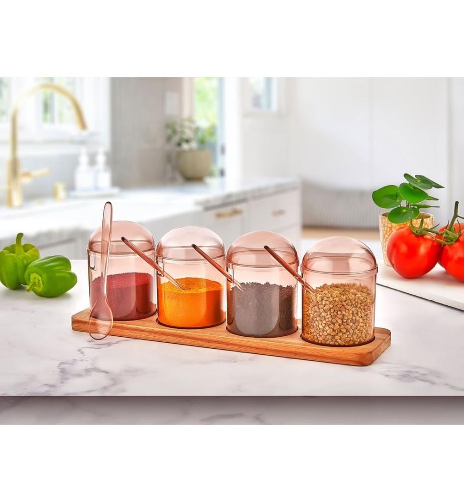Pot à épices et étagère de cuisine, Bois, Light Brown, Pot : 100% Plastic