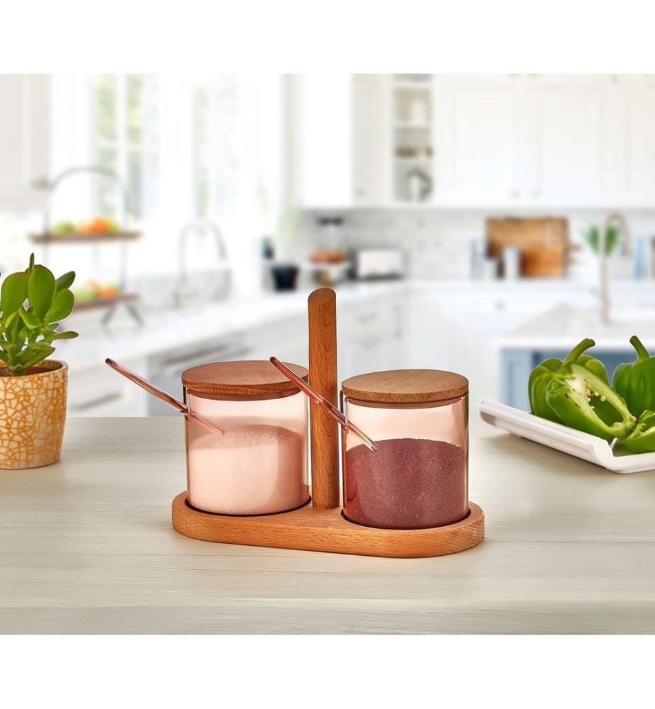Pot à épices et étagère de cuisine, Bois, Light Brown, Pot : 100% Plastic