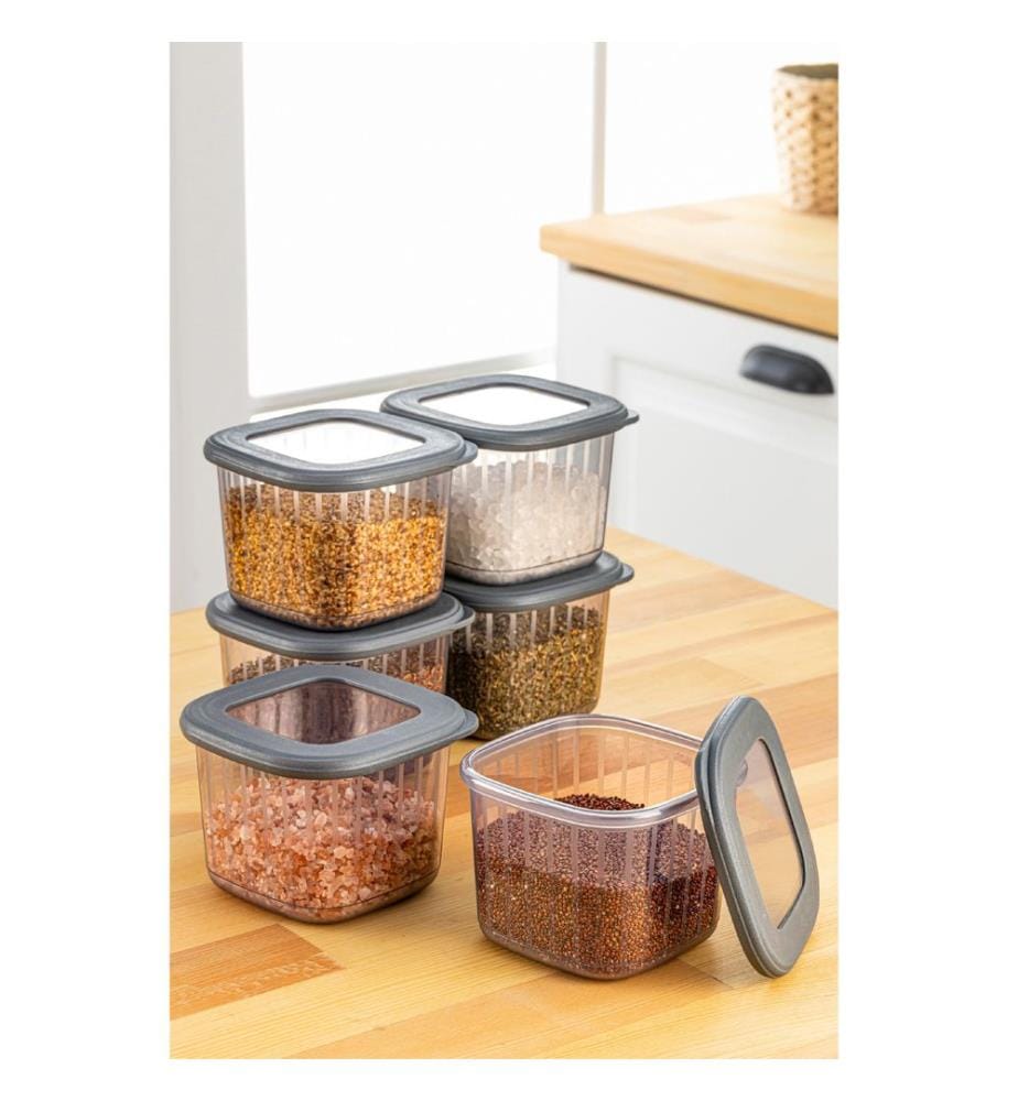 Ensemble de boîtes de rangement, 6 pièces, anthracite, 100 % PLASTIQUE