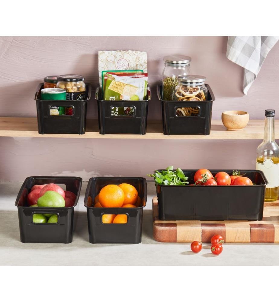Ensemble d'organiseurs pour réfrigérateur, 6 pièces, noir, 100 % PLASTIQUE