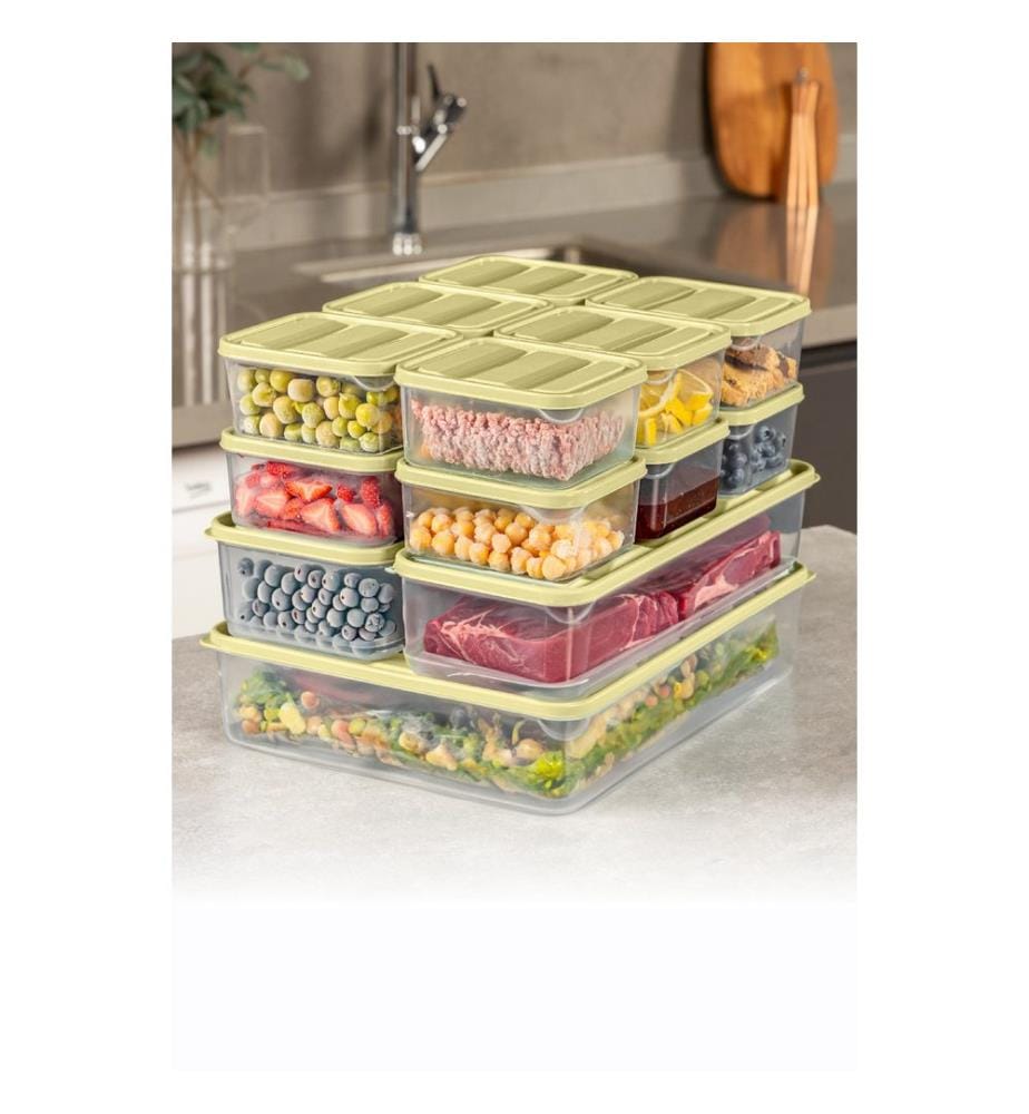 Ensemble de boîtes de rangement, 15 pièces, jaune, 100 % PLASTIQUE