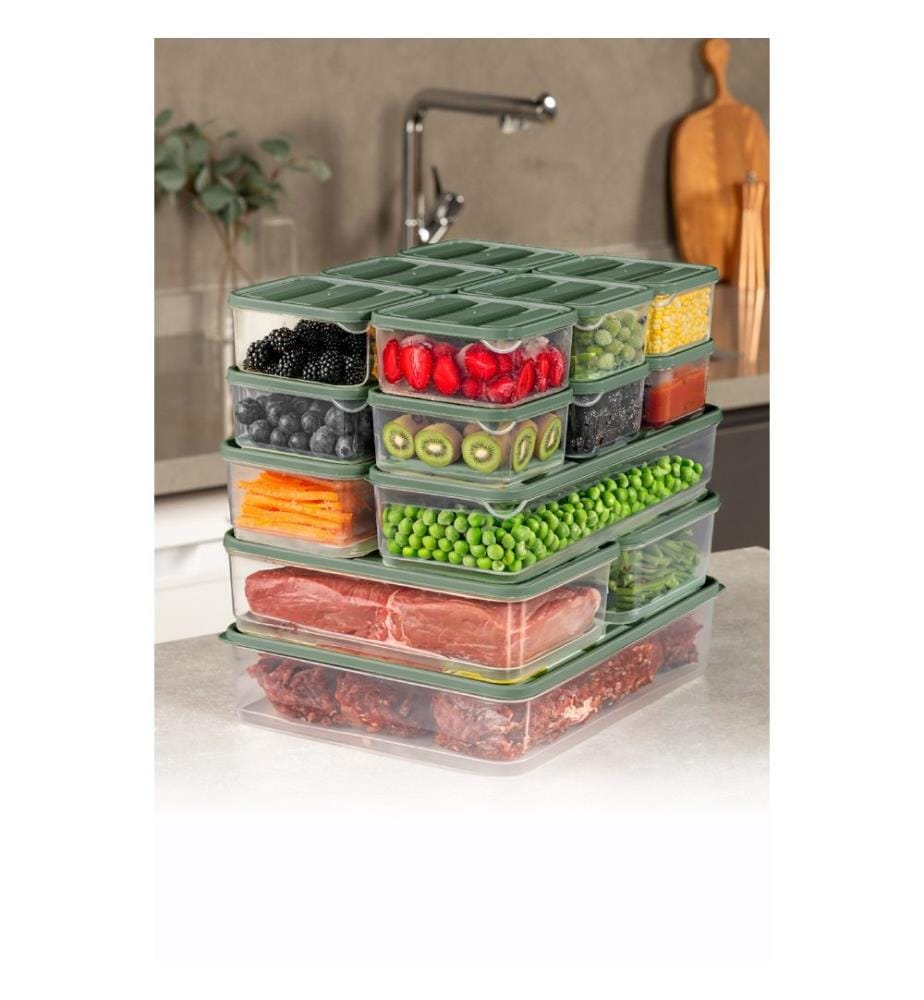 Ensemble de boîtes de rangement, 17 pièces, vert, 100 % PLASTIQUE