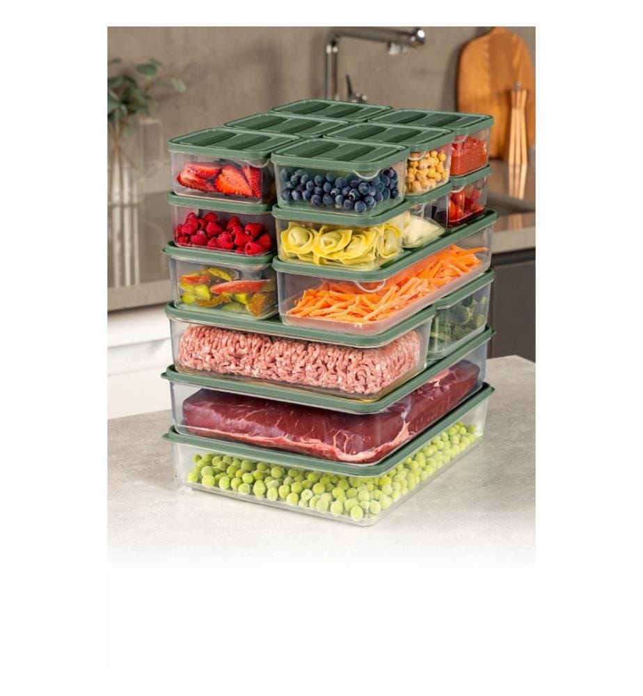Ensemble de boîtes de rangement, 18 pièces, vert, 100 % PLASTIQUE