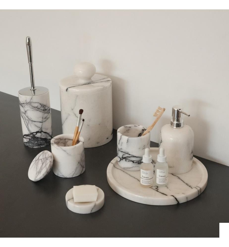 Ensemble de salle de bains, 7 pièces, blanc, 100% Sicily Lila Marble
