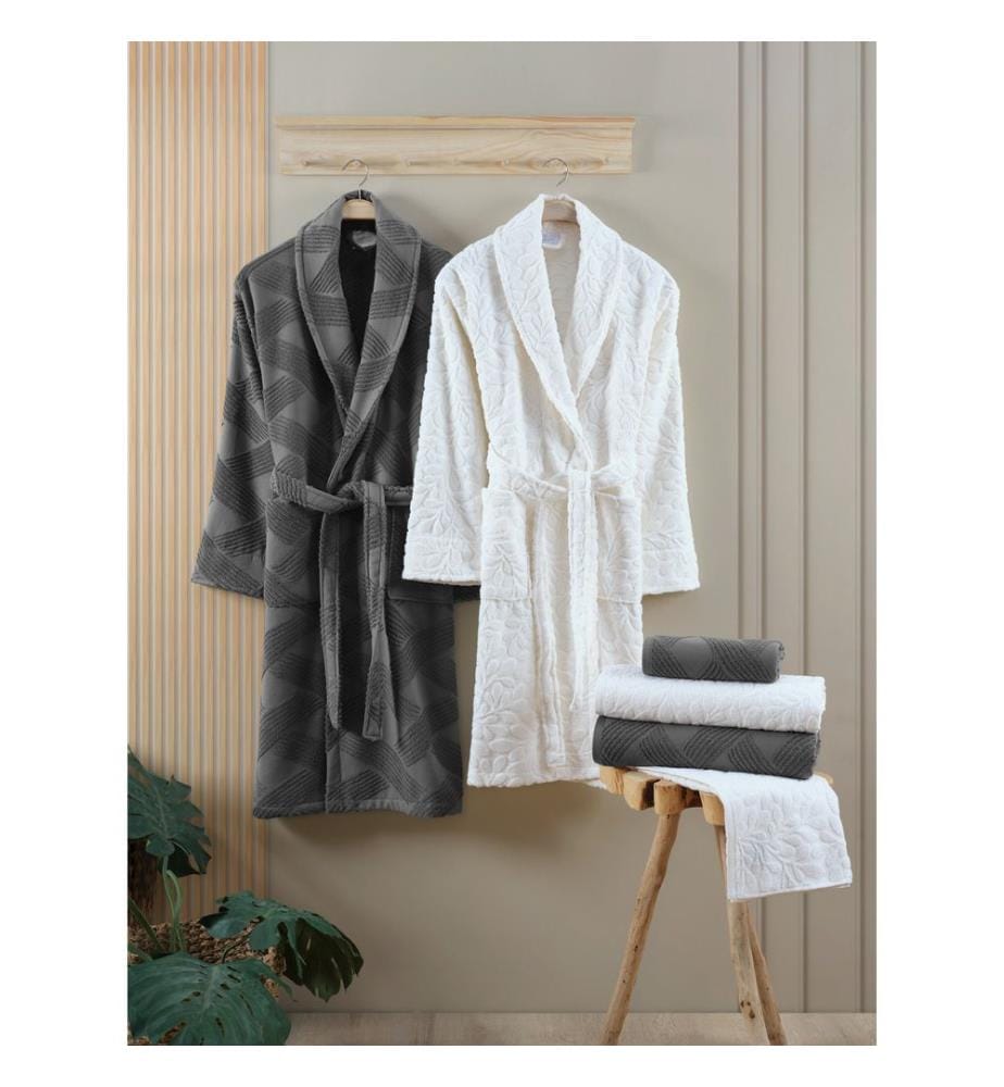 Ensemble de bain familial, Anthracite, Crème, 100% COTON
