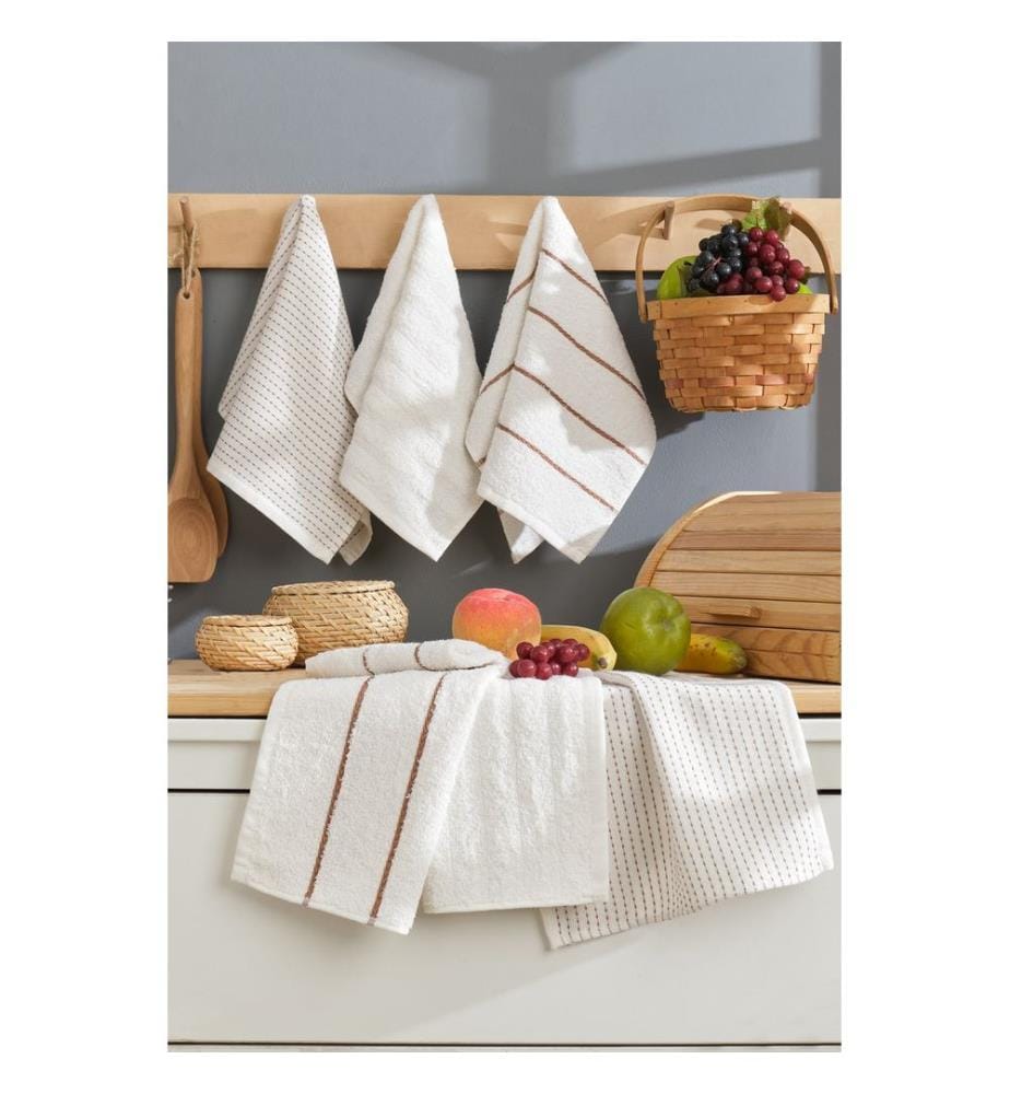 Ensemble de serviettes de toilette, 6 pièces, crème, 100% COTON