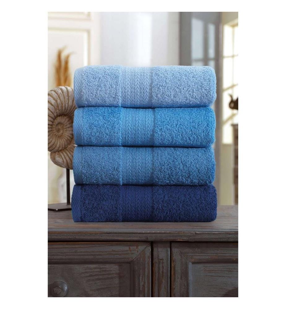 Set d'essuie-mains, 4 pièces, bleu, 100% COTON