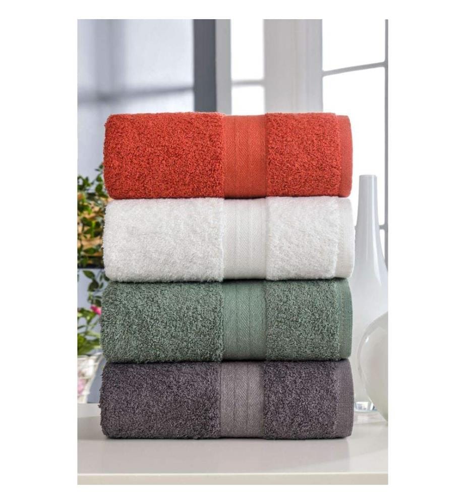 Set de serviettes, 4 pièces, blanc, vert, anthracite, orange, 100% COTON