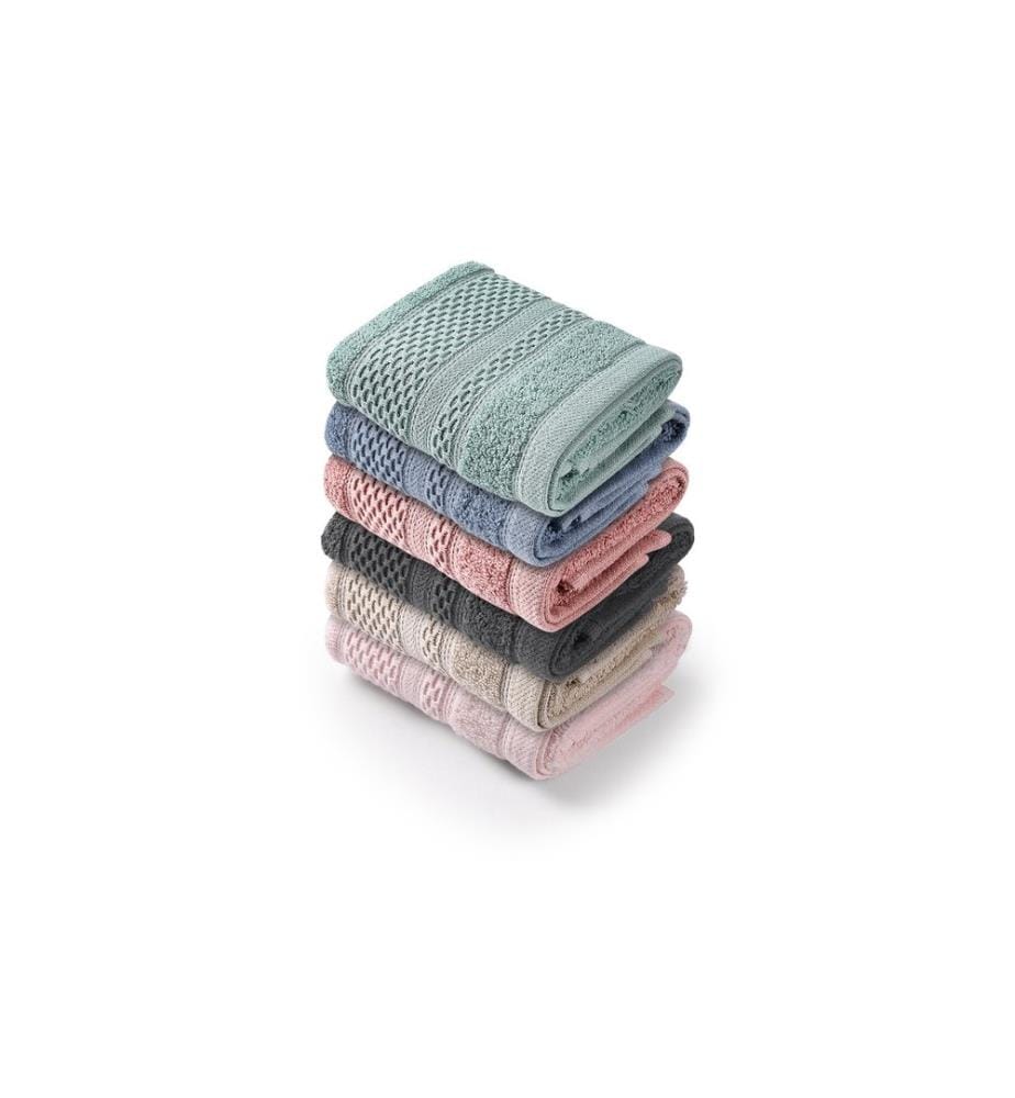 Set de serviettes de toilette, 6 pièces, Multicolore, 100% COTON