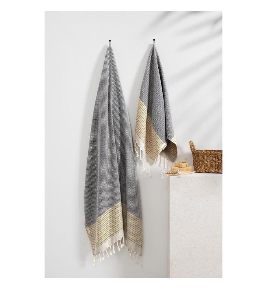 Ensemble Fouta, 2 pièces, gris, 100% COTON
