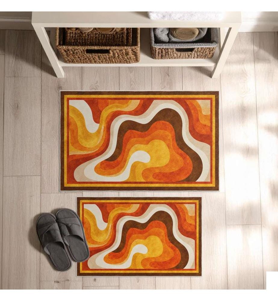 Set de tapis de bain, 2 pièces, Orange, 100% POLYESTER