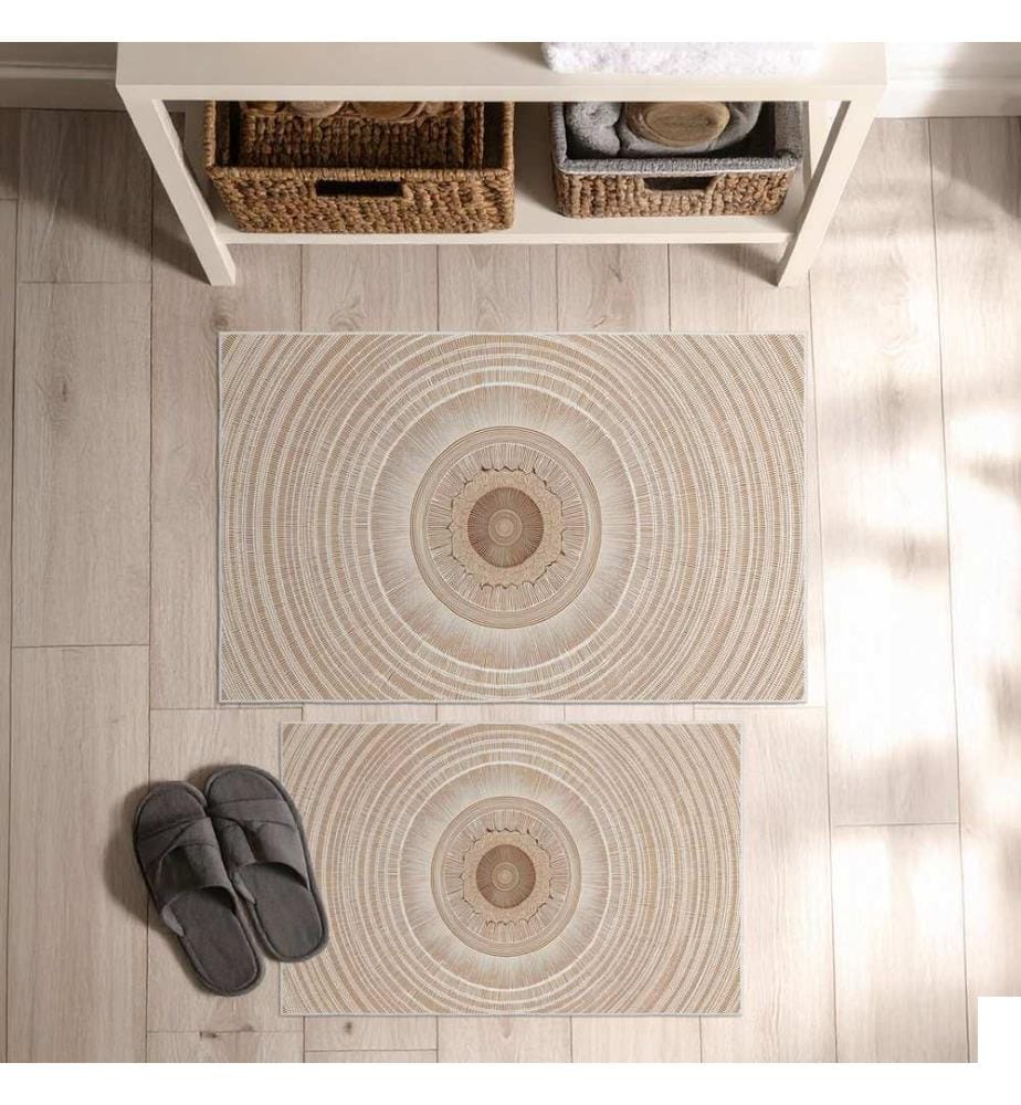 Ensemble de tapis de bain, 2 pièces, Beige, 100% POLYESTER