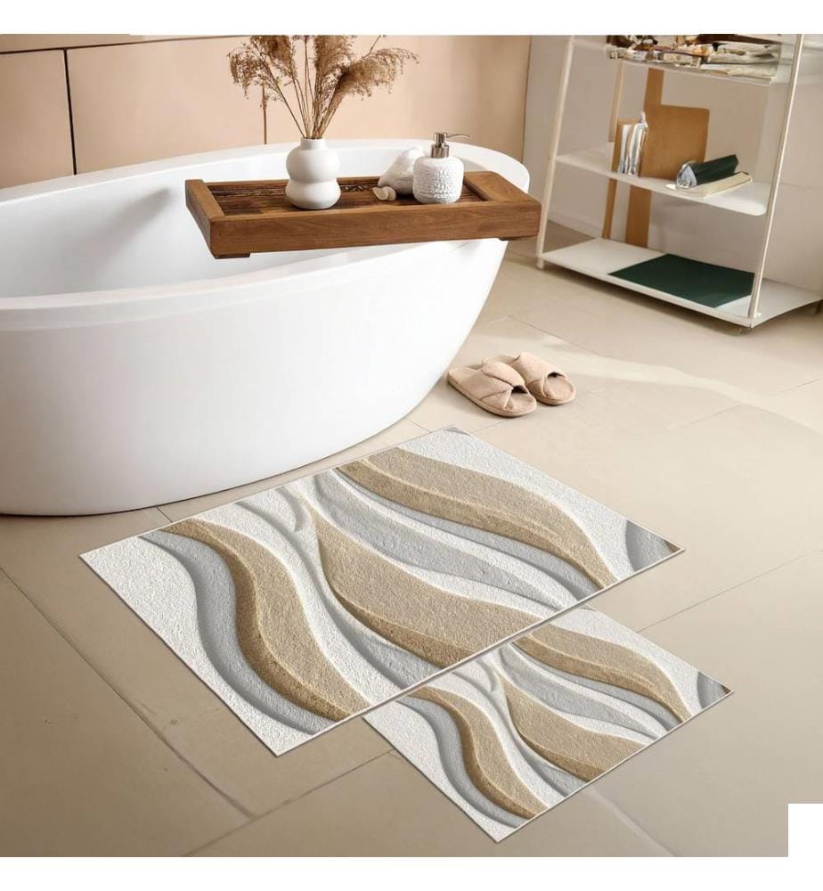 Ensemble de tapis de bain, 2 pièces, Beige, 100% POLYESTER