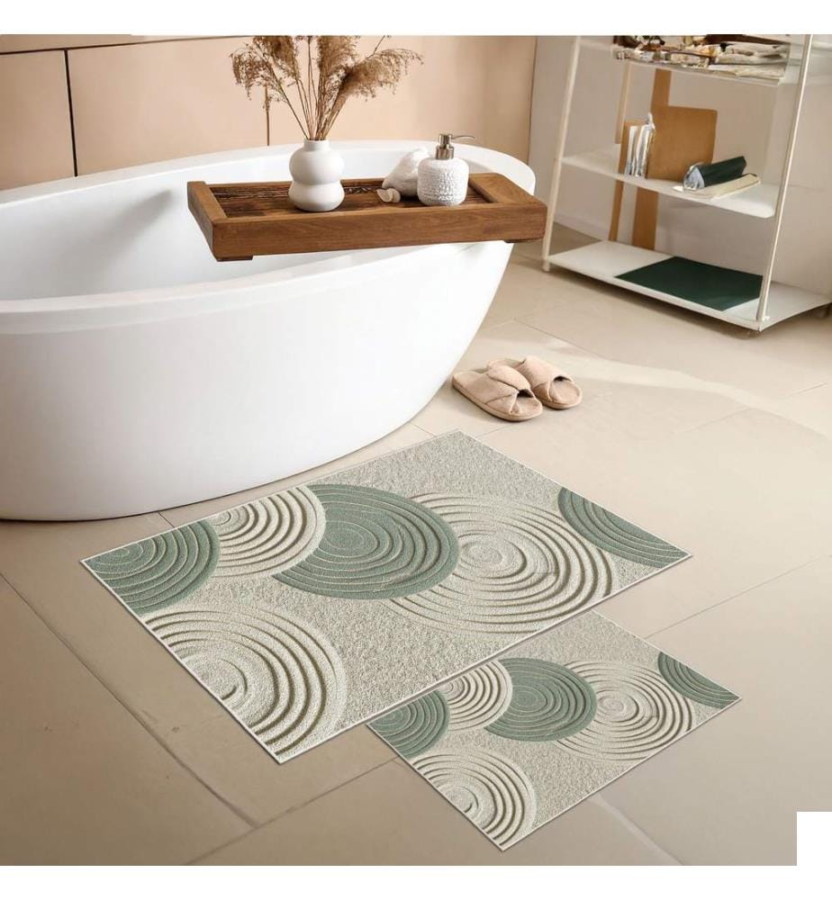 Set de tapis de bain, 2 pièces, vert, 100% POLYESTER