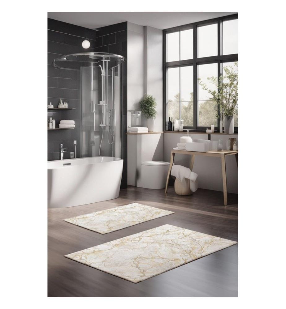 Set de tapis de bain, 2 pièces, Multicolore, 100% POLYESTER