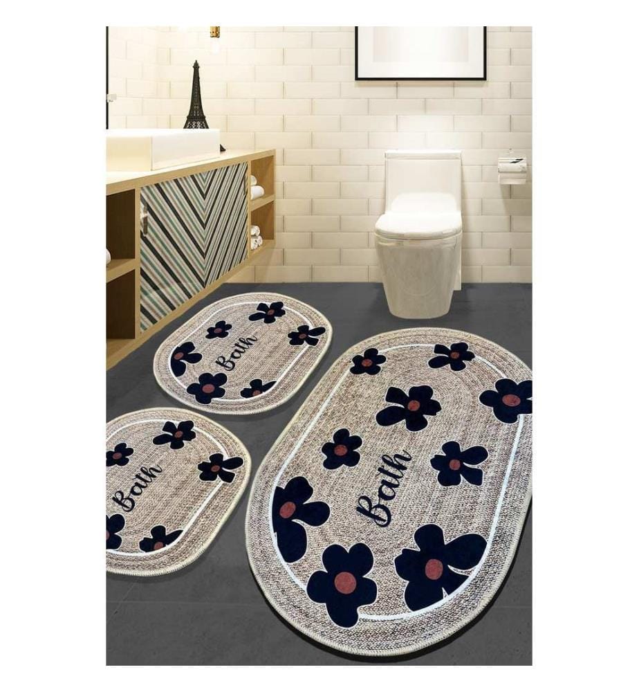 Ensemble de tapis de bain, 3 pièces, beige, 100% POLYESTER